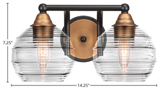 Paramount 2-Light Bath Bar, Matte Black & Brass, 6" Clear Ribbed Glass