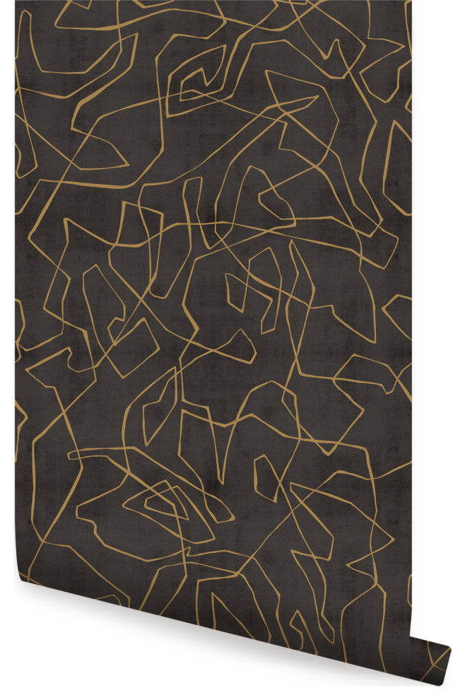 Entangled Lines Textured Look Background Peel and Stick Vinyl Wallpaper, Dark, 24"x108"