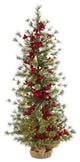 4' Berry and Pine Faux Xmas Tree W/ 100 Warm White Lights & Burlap Wrapped Base