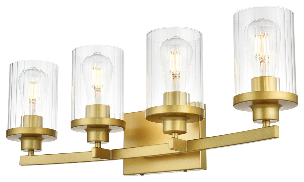 4 Light Brass And Clear Bath Sconce