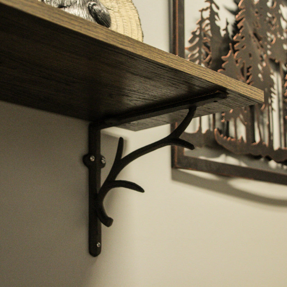 Brown Cast Iron Deer Antler Wall Shelf Brackets Set of 2