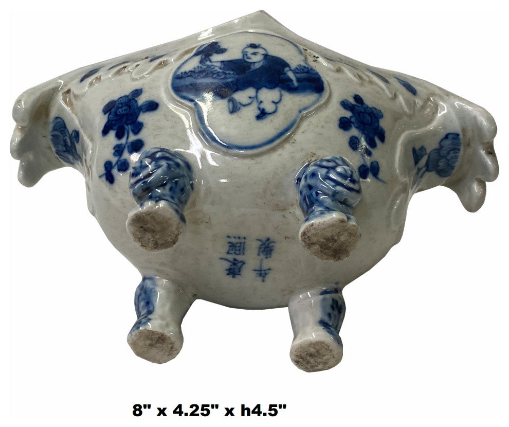 Chinese Oriental Blue Off White Porcelain Graphic Container Planter Hws1792