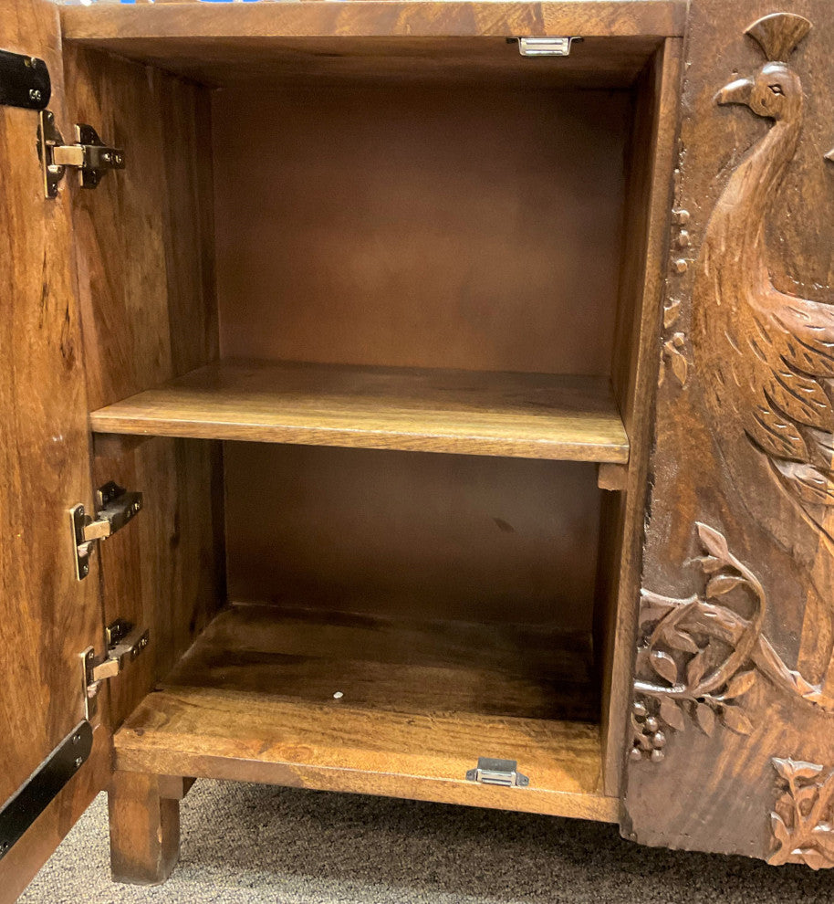 Mother Nature 60" Solid Wood Sideboard Hand Carved Peacock Bird Front Doors