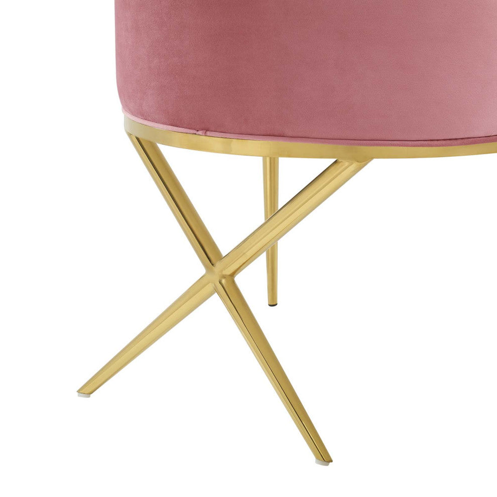 Tufted Side Dining Chair, Velvet, Metal, Pink, Modern, Cafe Bistro Restaurant