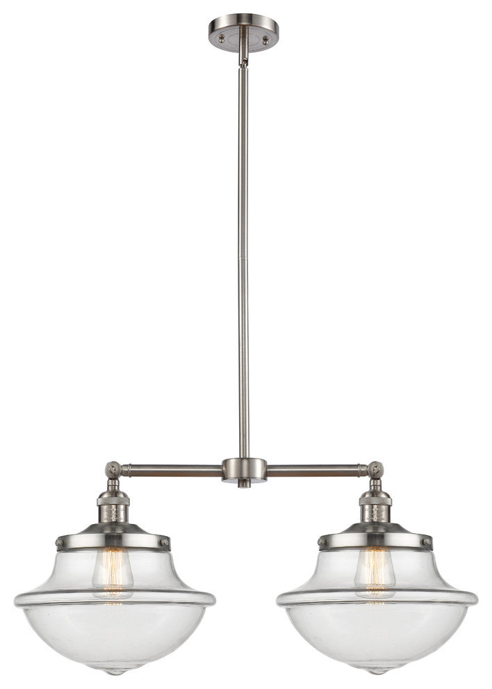 Large Oxford 2-Light Chandelier, Brushed Satin Nickel, Clear