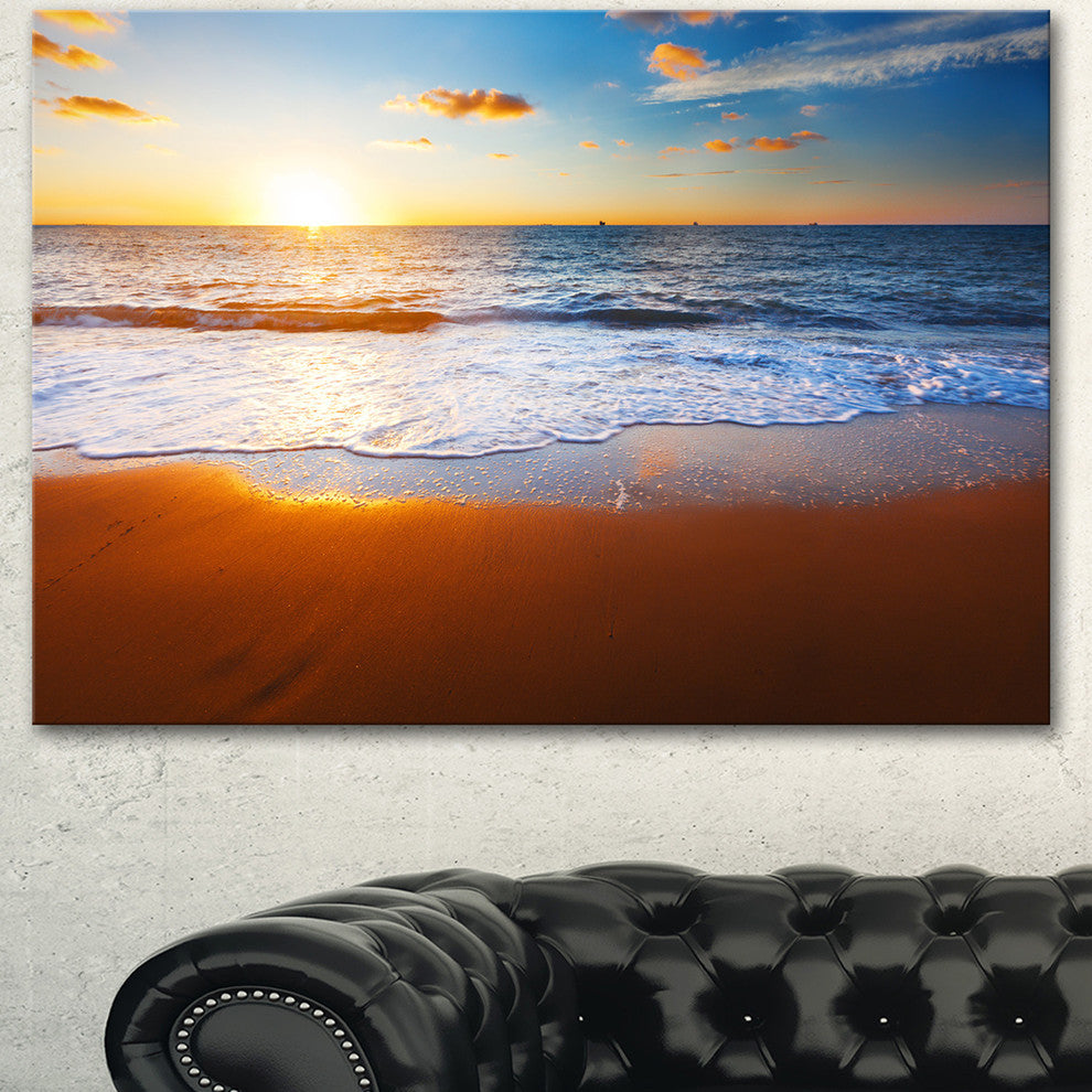 Blue Sea and Sky with Sandy Beach, Seashore Canvas Art Print, 40"x30"