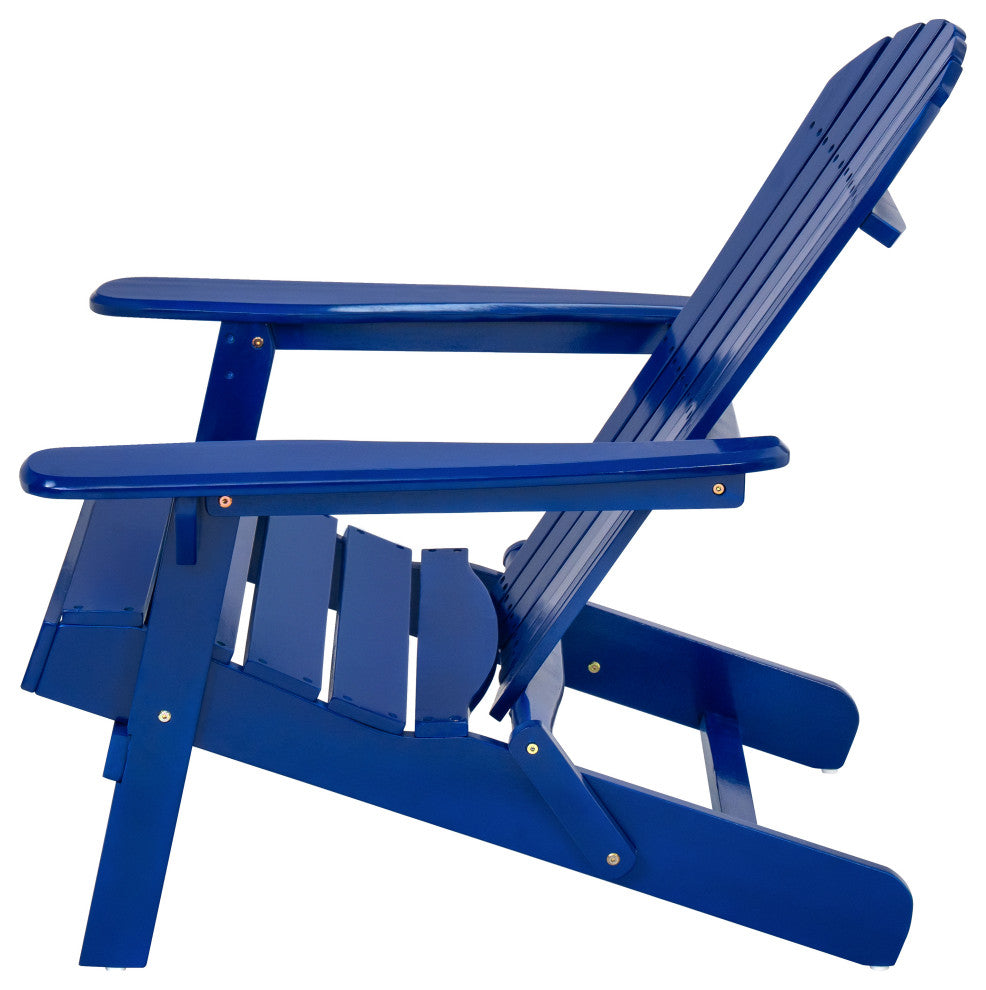 Outdoor Acacia Wood Folding Adirondack Chairs With Cushions, Set of 2, Navy Blue/Dark Teal