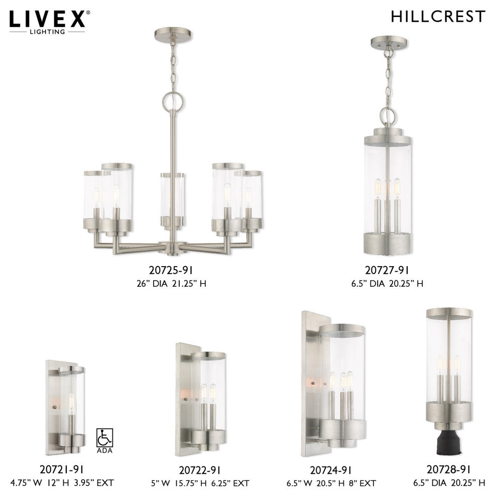 Livex Lighting Hillcrest 2 Light Brushed Nickel Outdoor Wall Lantern