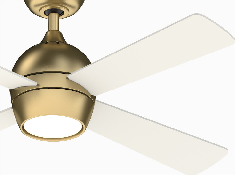 Kwad, 44" Brushed Satin Brass With Matte White Blades and LED Light Kit