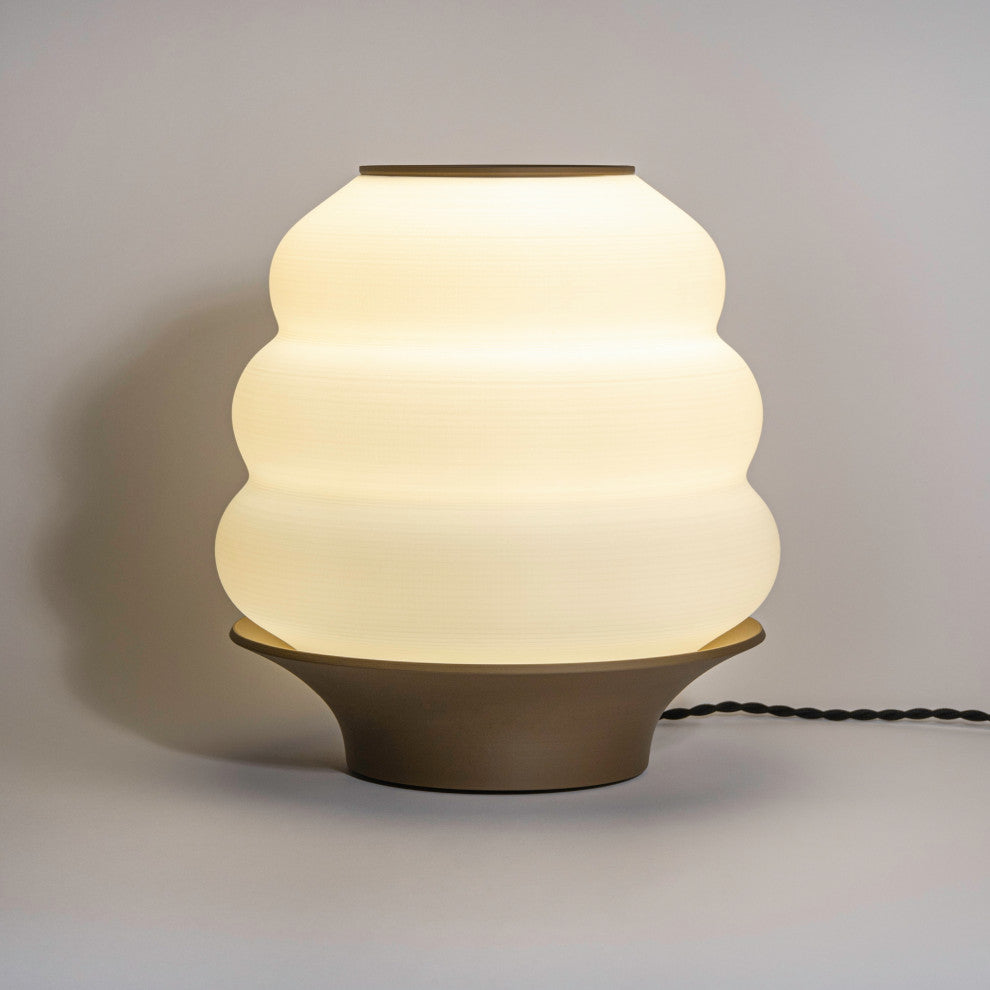 Honey Pot 12" Plant-Based PLA Dimmable LED Table Lamp, White/Brown