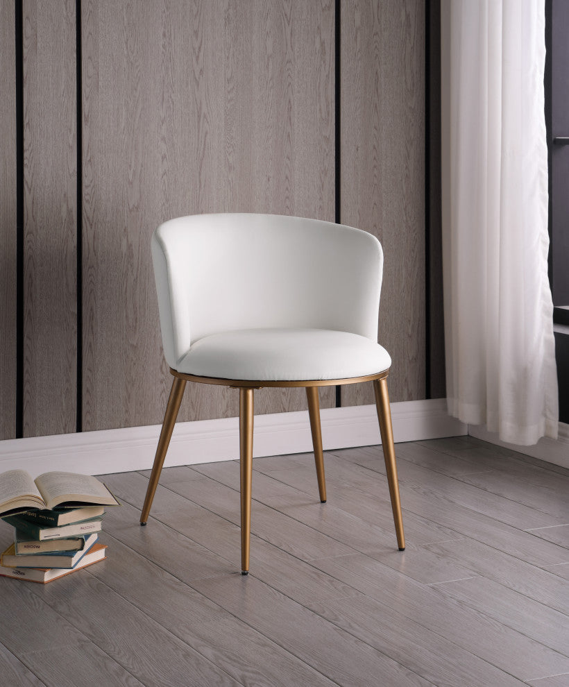 Skylar Dining Chair, Set of 2, White Faux Leather, Brushed Gold Iron Legs