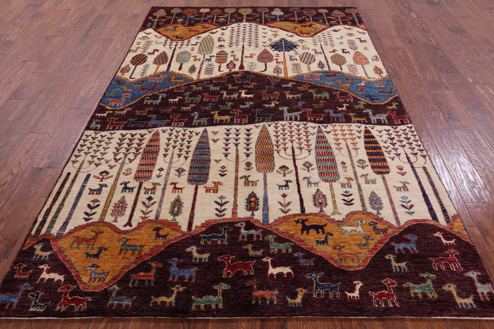 5' 8" X 8' 4" Hand-Knotted Tribal Persian Gabbeh Wool Rug Q5872
