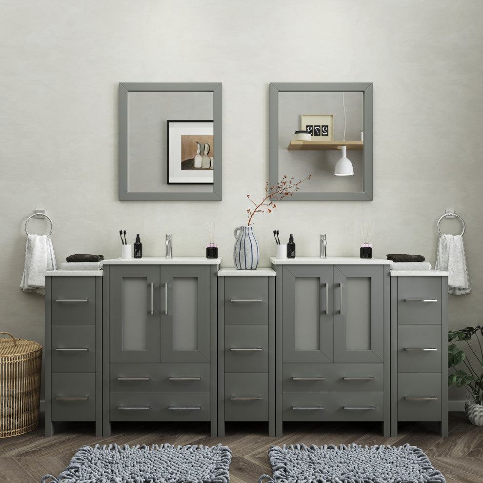 Vanity Art Vanity Set With Ceramic Top, 84", Gray