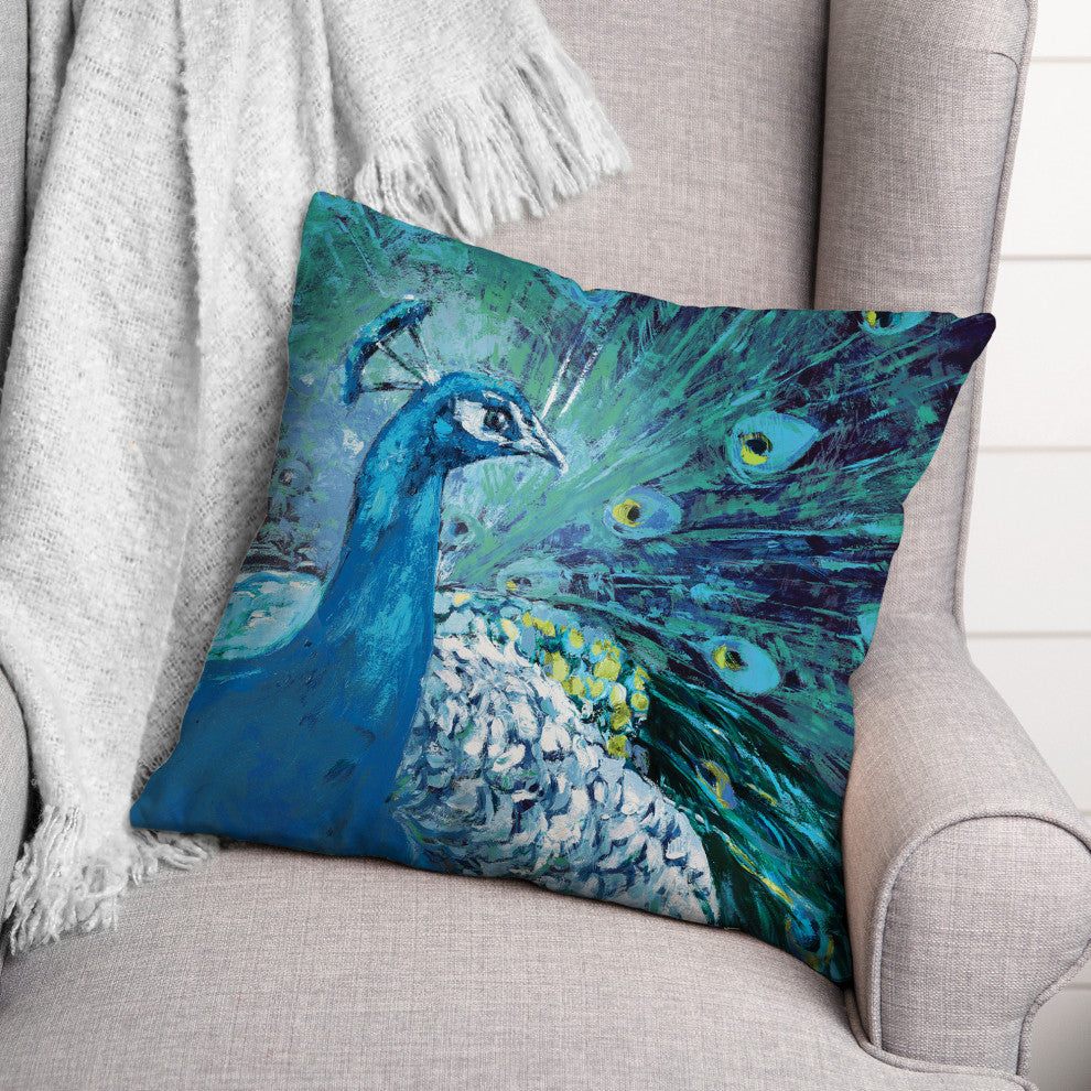 Colorful Painted Peacock 2 18x18 Spun Poly Pillow