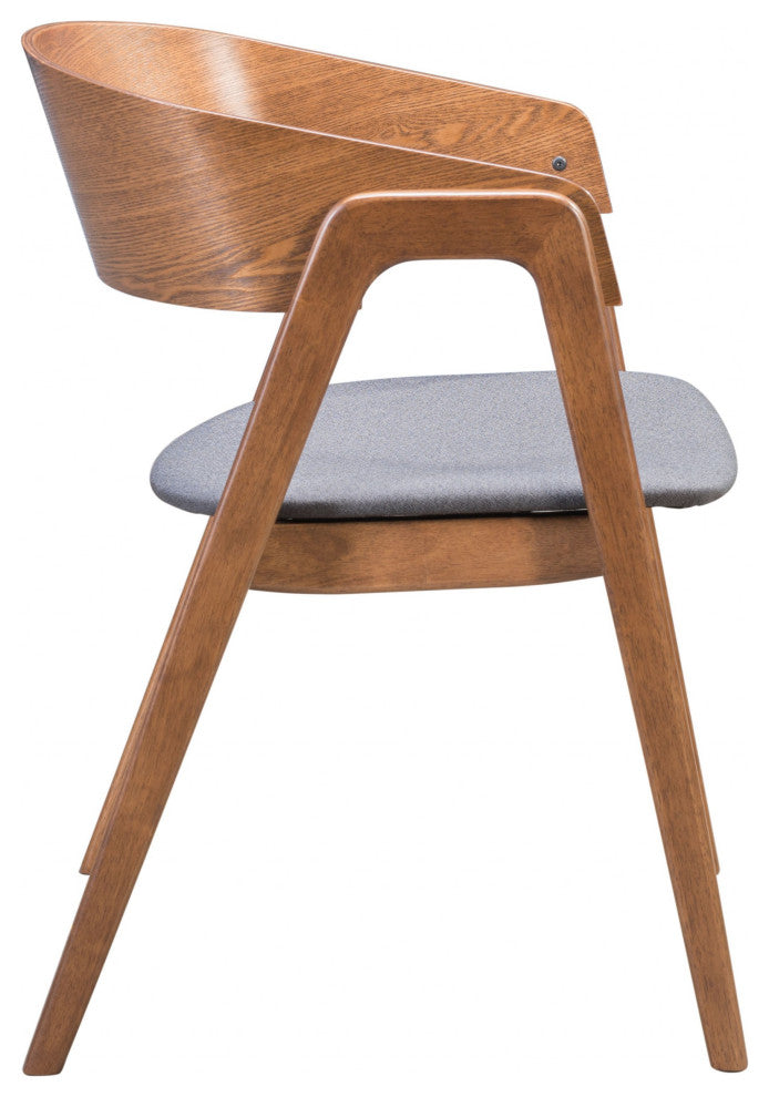 Set of Two Walnut and Dark Gray Modern Retro Dining Armchairs
