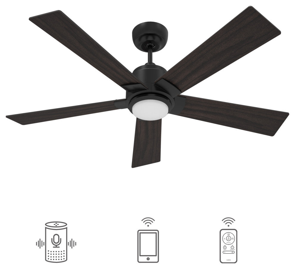 CARRO 52'' 5 Blades Smart Ceiling Fan with Remote Control and Dim LED Light, Black