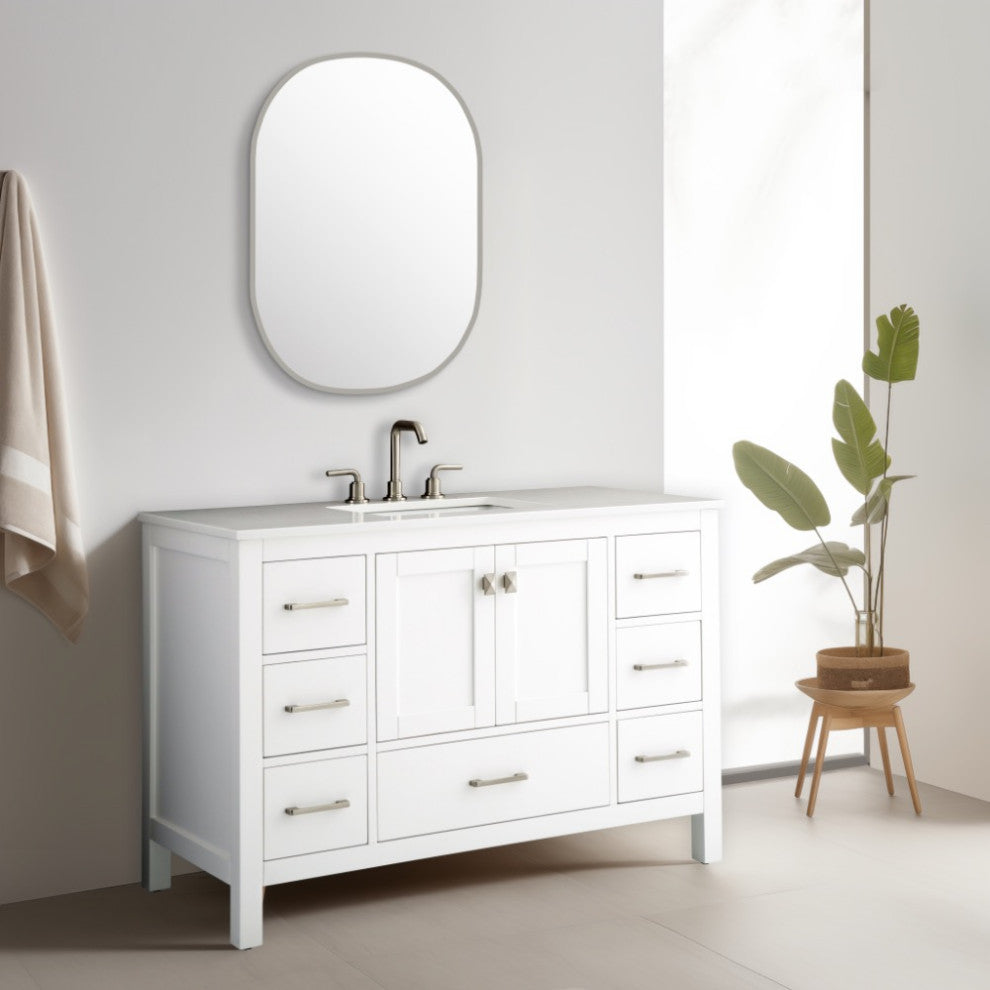 Vanea 48" Bathroom Vanity With White Quartz Top, White