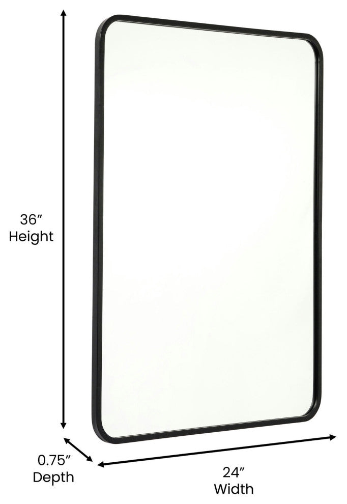 Jada Decorative Wall Mirror with Rounded Corners, Matte Black, 24" X 36"