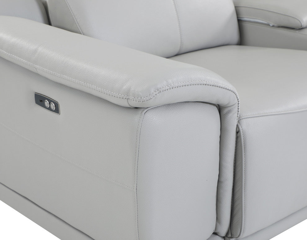 Federico 8-Piece Italian Leather U Sectional, 2 Power Recliners, Light Gray