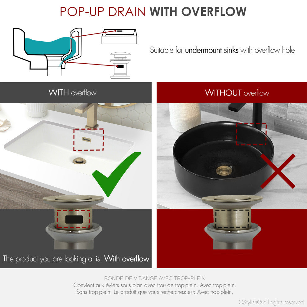 STYLISH Brushed Gold Pop-Up Bathroom Sink with Overflow Set of Two