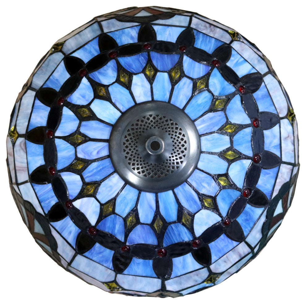 Victorian Tiffany-Style Dark Bronze 2 Light Inverted Ceiling Pendant 18" Wide