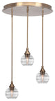 Empire 3 Light Cluster Pendalier In New Age Brass Finish With 6" Clear Ribbed