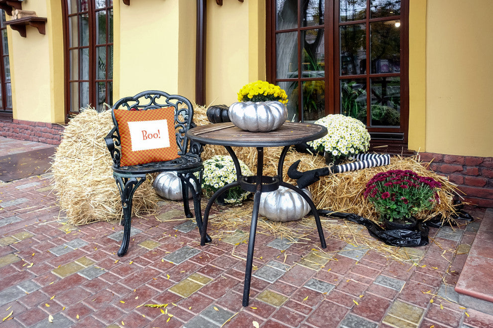 Halloween Boo Checks Indoor/Outdoor Throw Pillow, Rust, 18"x18"