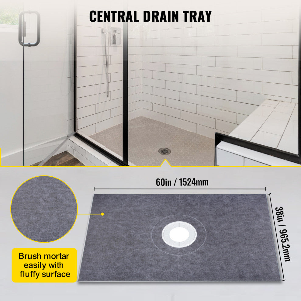 VEVOR Shower Curb Kit Watertight Shower Pan, 38x60 Inch