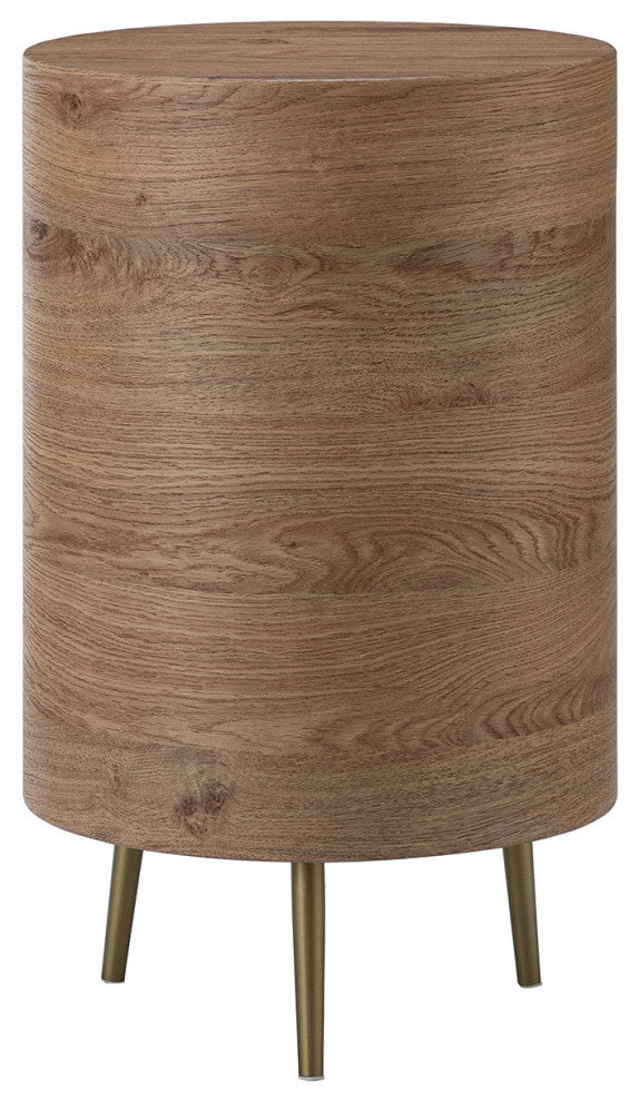 21" Tall Drum 3-Drawer Round End Table with Metal Legs, Gray