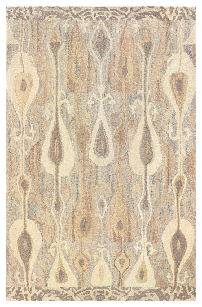 Athena Ikat Hand-tufted Wool Gray/Beige Rug, 5' x 8'