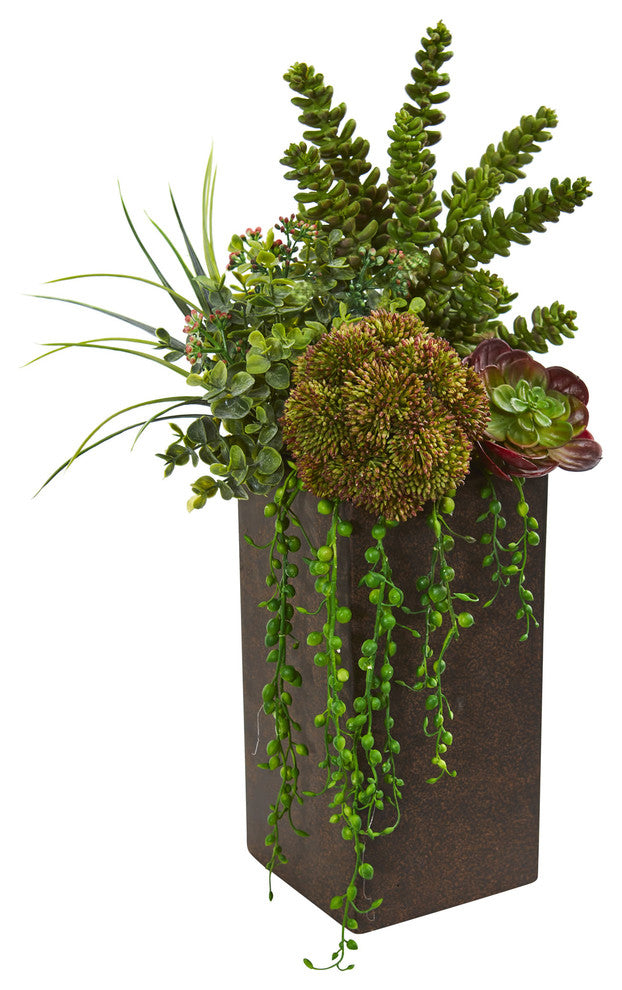 Nearly Natural Succulent Artificial Plant in Brown Planter