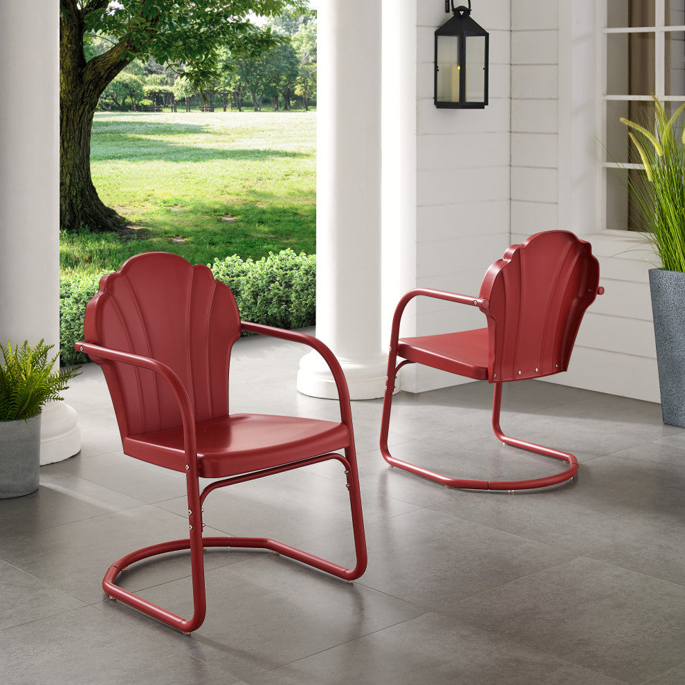 Tulip 2PC Outdoor Metal Armchair Set, Red
