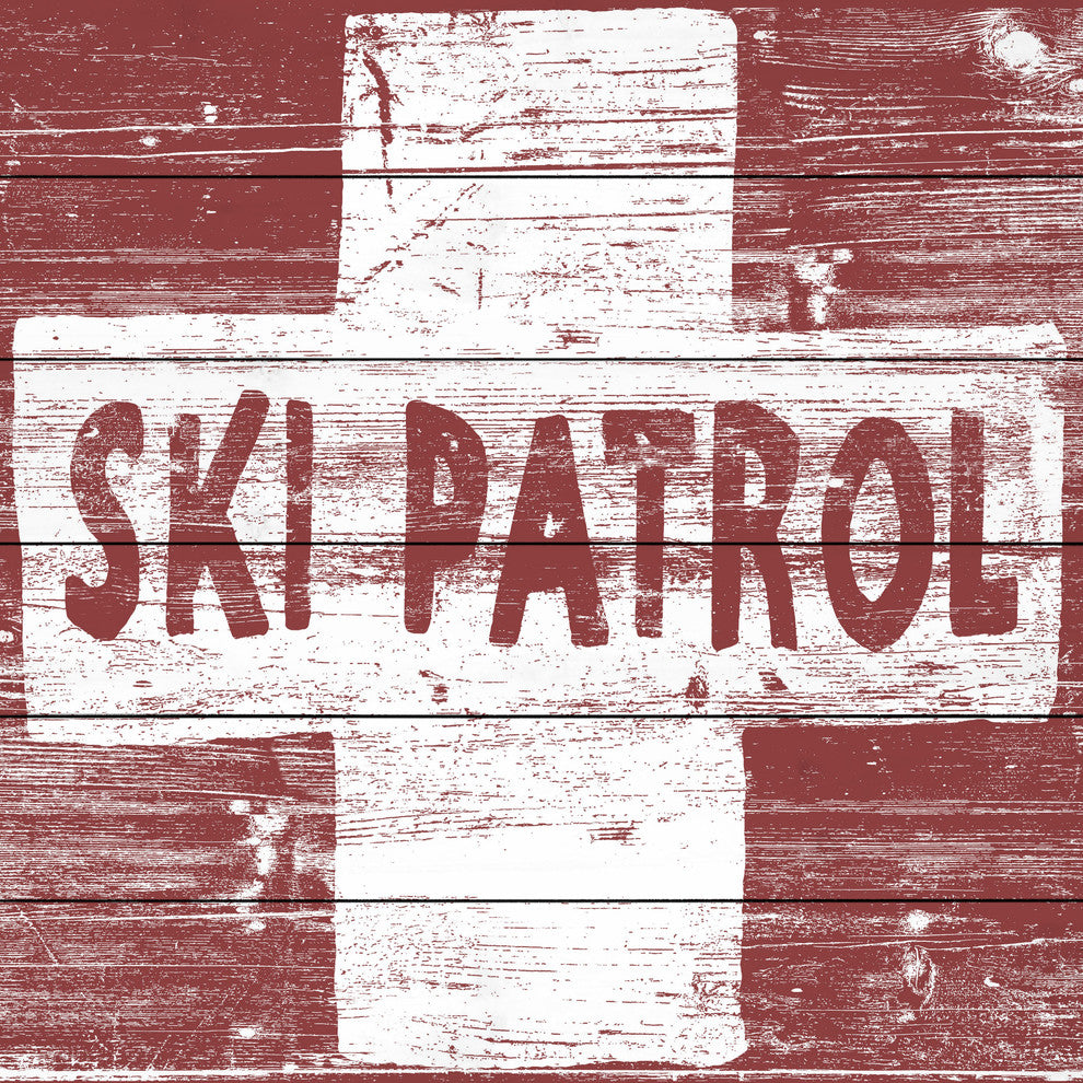 "Ski Patrol Cross" Painting Print on White Wood, 18"x18"