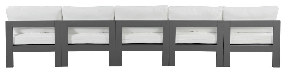 Nizuc Water Resistant Patio Modular Straight Sofa, White, 5-Piece: 5 Armless Chair, Dark Gray Aluminum Frame