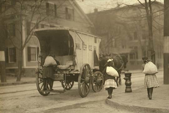 Small Girls Toil at Ice Wagon - Gallery Wrapped Canvas Art 28" x 42"