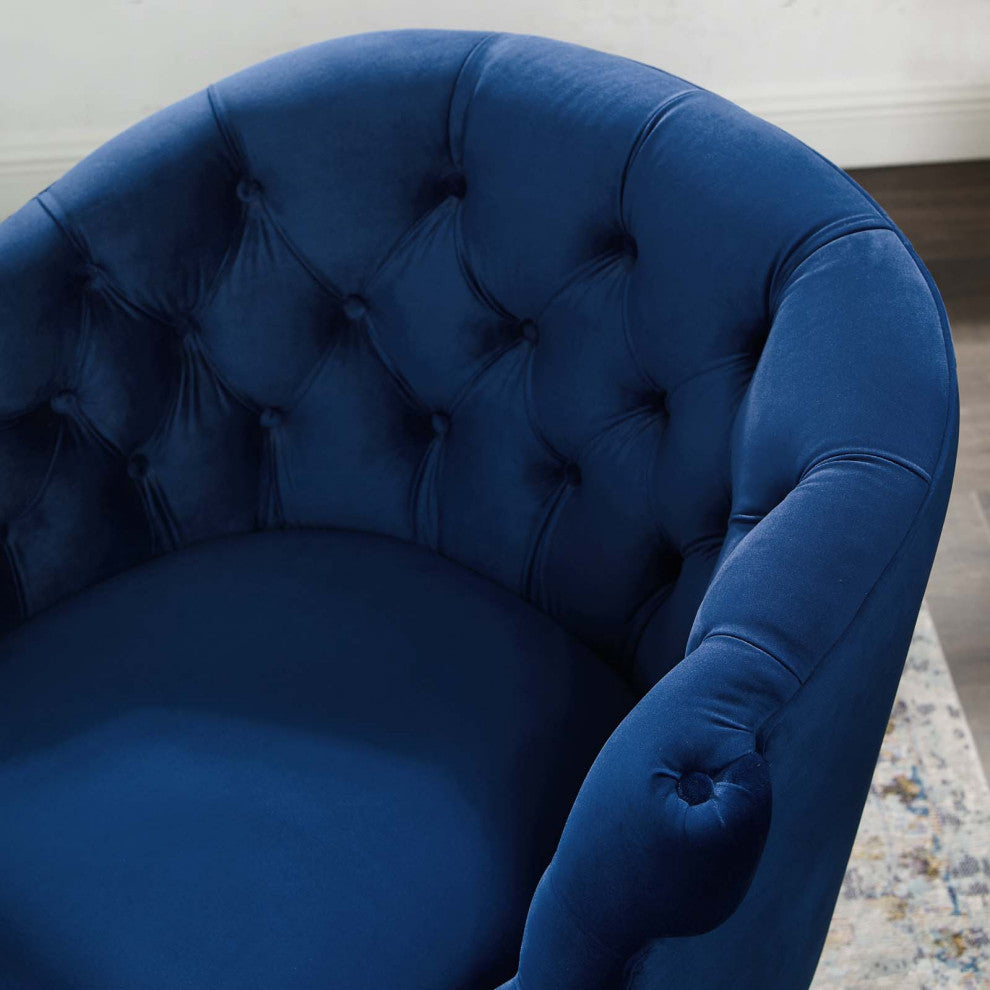 Modern Lounge Accent Side Chair Armchair, Velvet Fabric Wood, Navy Blue