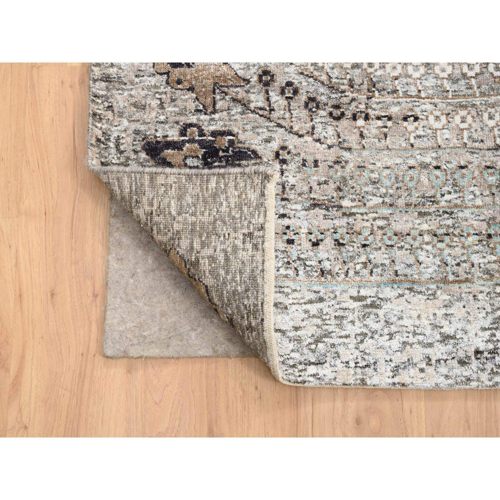 Gray Silk, Textured Wool Hand Knotted Modern Persian Oversized Rug13'9"x18'1"