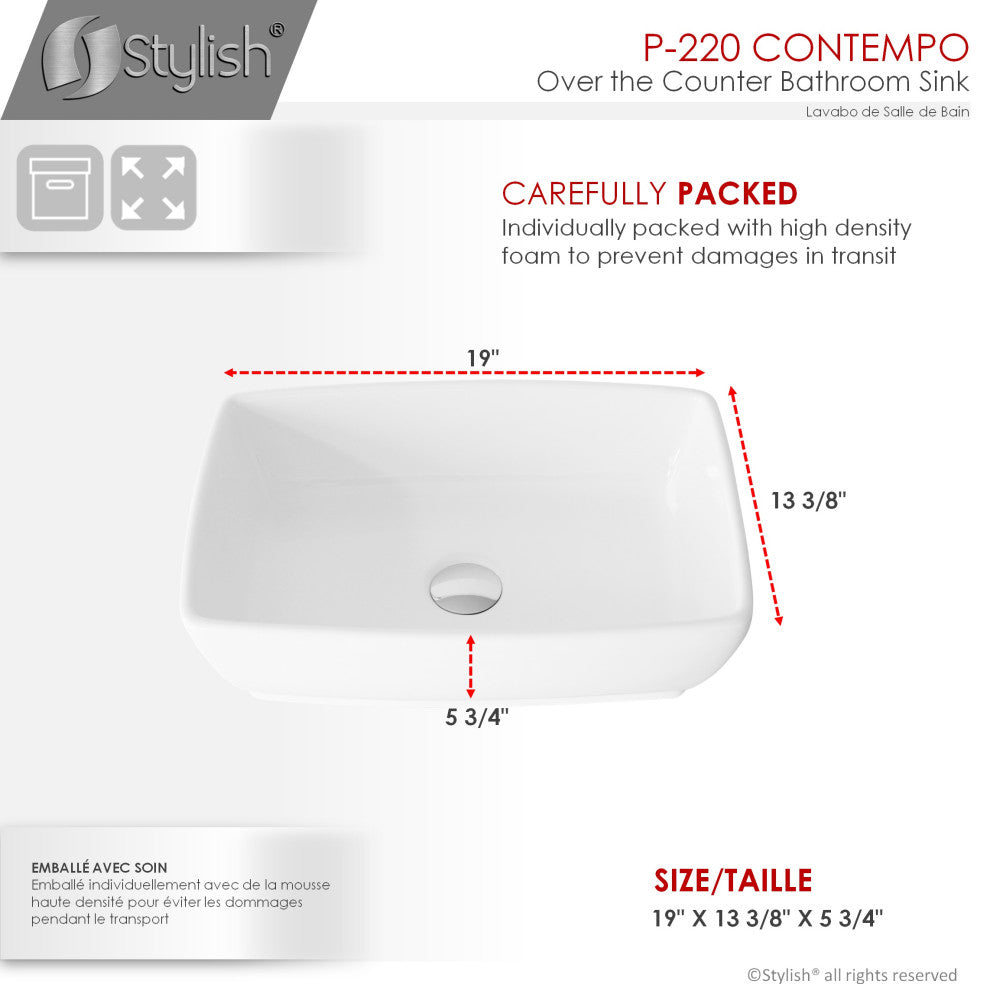 STYLISH 19" White Rectangular Ceramic Vessel Bathroom Sink