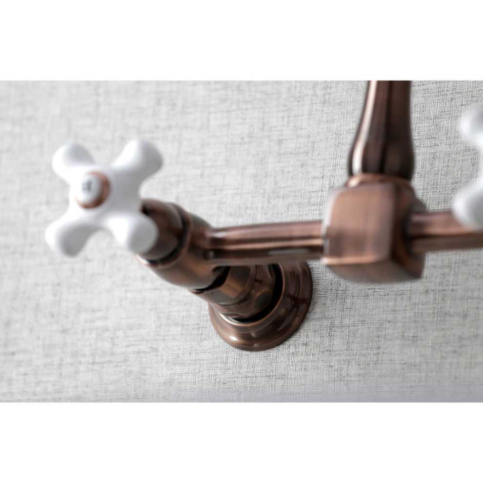 KS124PXAC Heritage Wall Mount Bridge Kitchen Faucet, Antique Copper