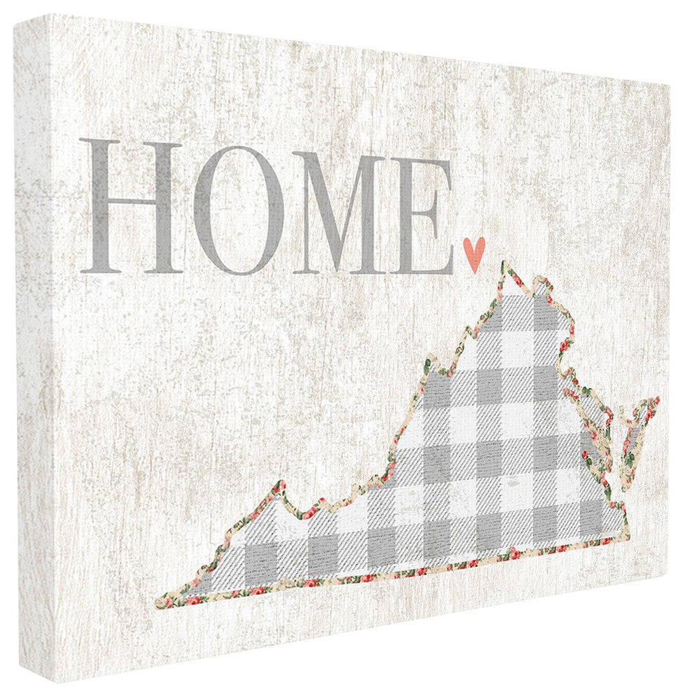 Virginia Gray Gingham & Floral Heart & Home XXL Canvas Wall Art, 30"x40"