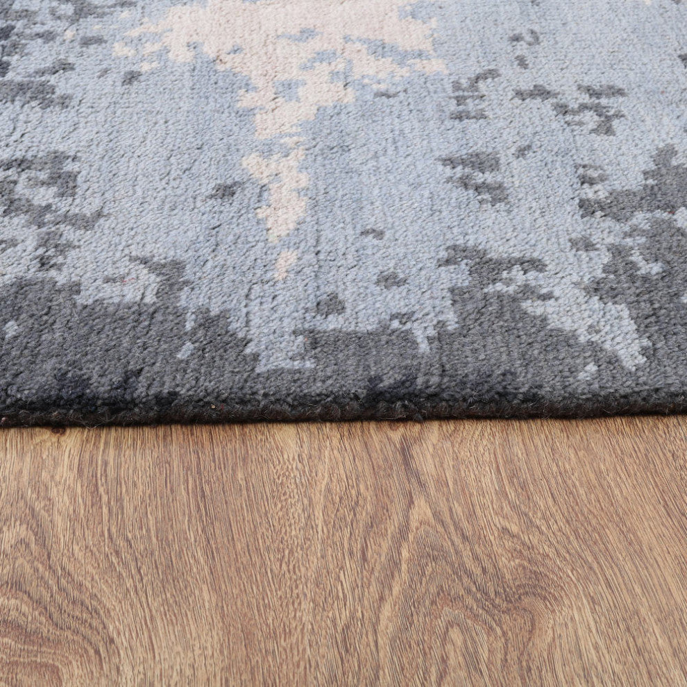 Hand Knotted Wool Area Rug Abstract Multicolor