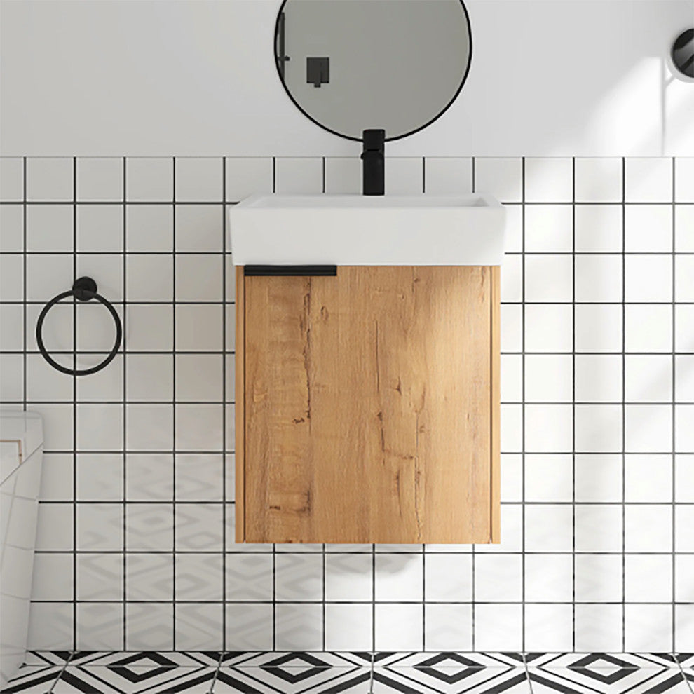 Wall-Mounted Bath Vanity, Ceramic Top and Basin