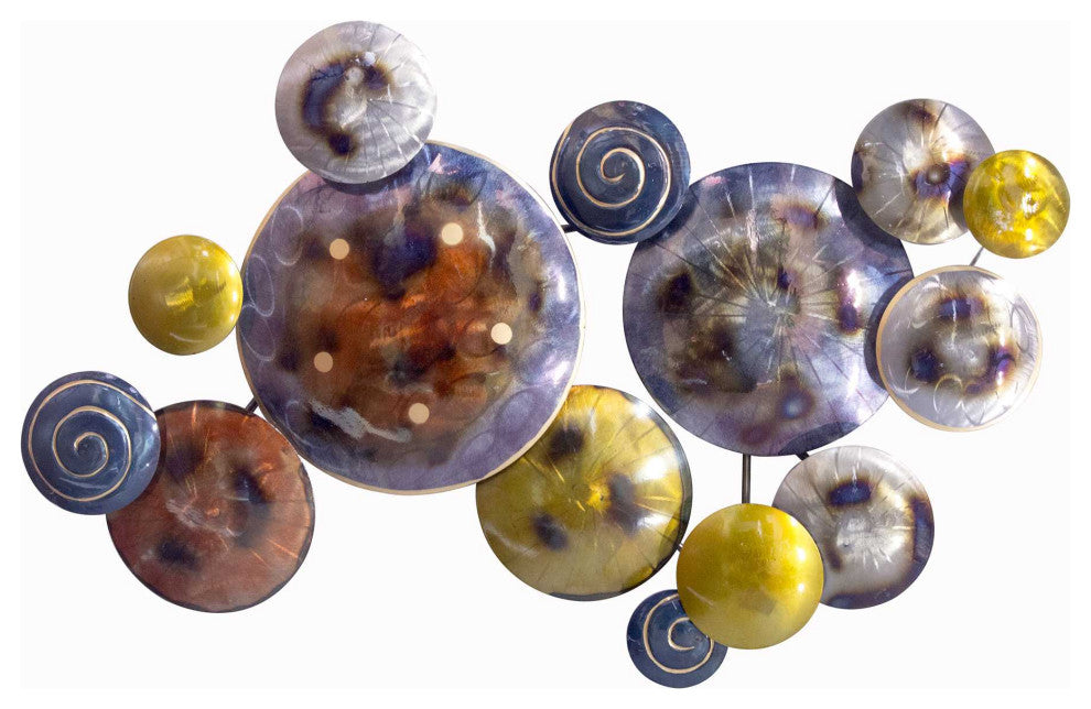 HomeRoots 41" x 6" x 26" Metallic Multi Color Metal Floating Circles Wall Decor