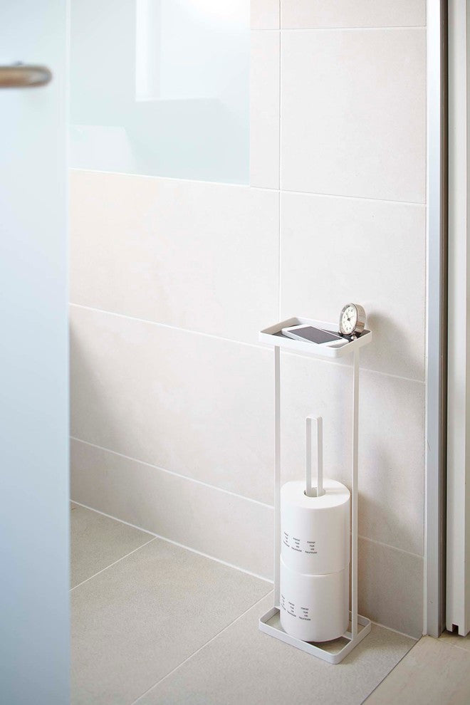 Tower Toilet Paper Stand with Tray, White