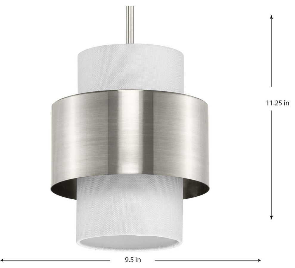 Silva Collection One-Light Brushed Nickel White Linen Shade Pendant