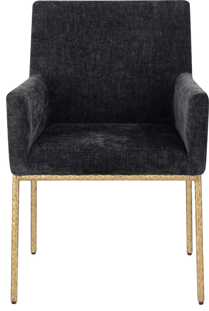 Reeves Upholstered Dining Chair, Black, Chenille , AC,  Brushed Brass, Set of 2