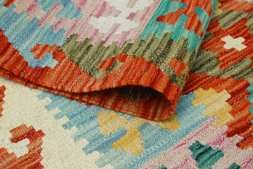 Flatweave Melda Red/Turquoise Rug, 3'2x4'10
