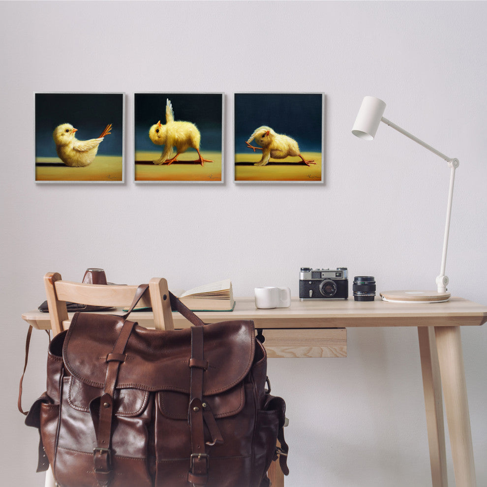 Yoga Chick Trio Painting Funny Farm Animals Stretching, 3pc, each 12 x 12