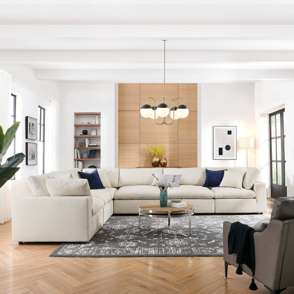 Commix Down Filled Overstuffed 6 Piece Sectional Sofa Set, Light Beige