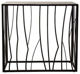 Modern Organic Shape Branch Block Console Table Iron White Travertine Top Open